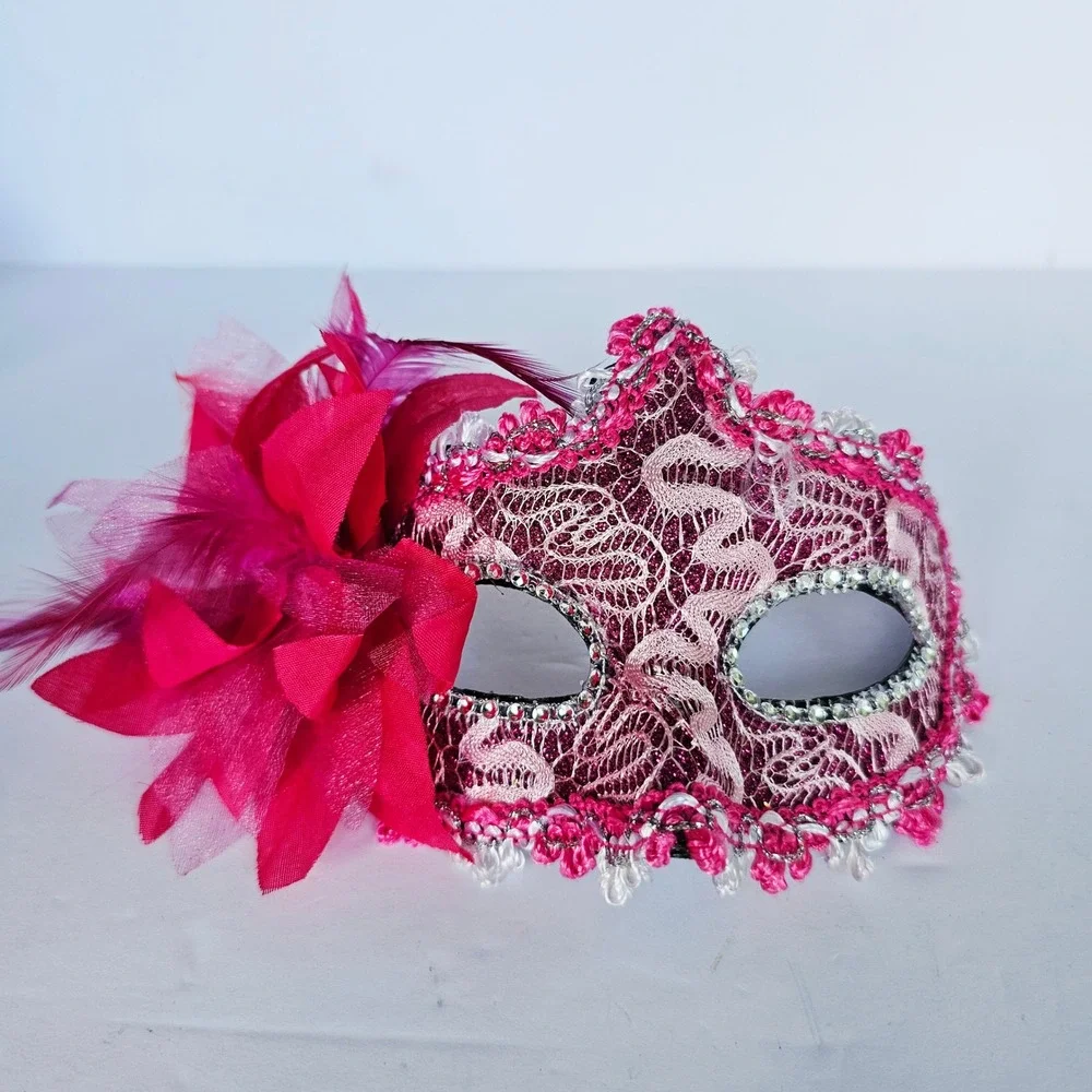 Lot of 4 Venetian Masquerade Masks Lace Rhinestone Feather Floral Costume Party